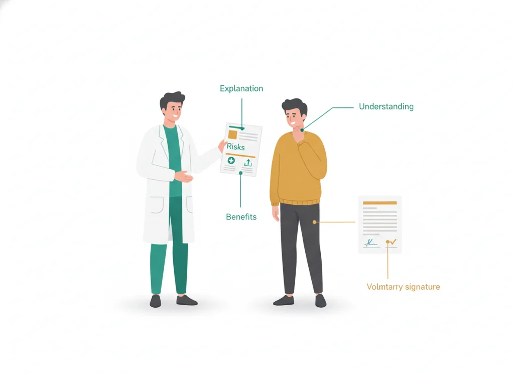 Labeled illustration: informed consent
