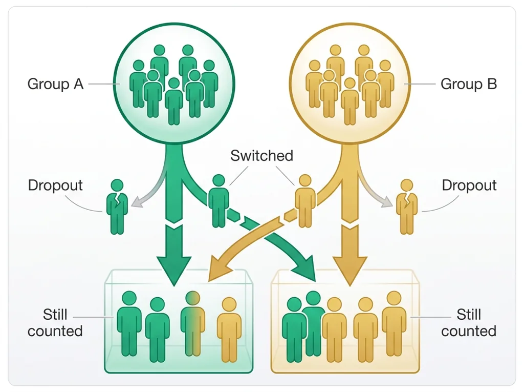 Labeled illustration: intention-to-treat