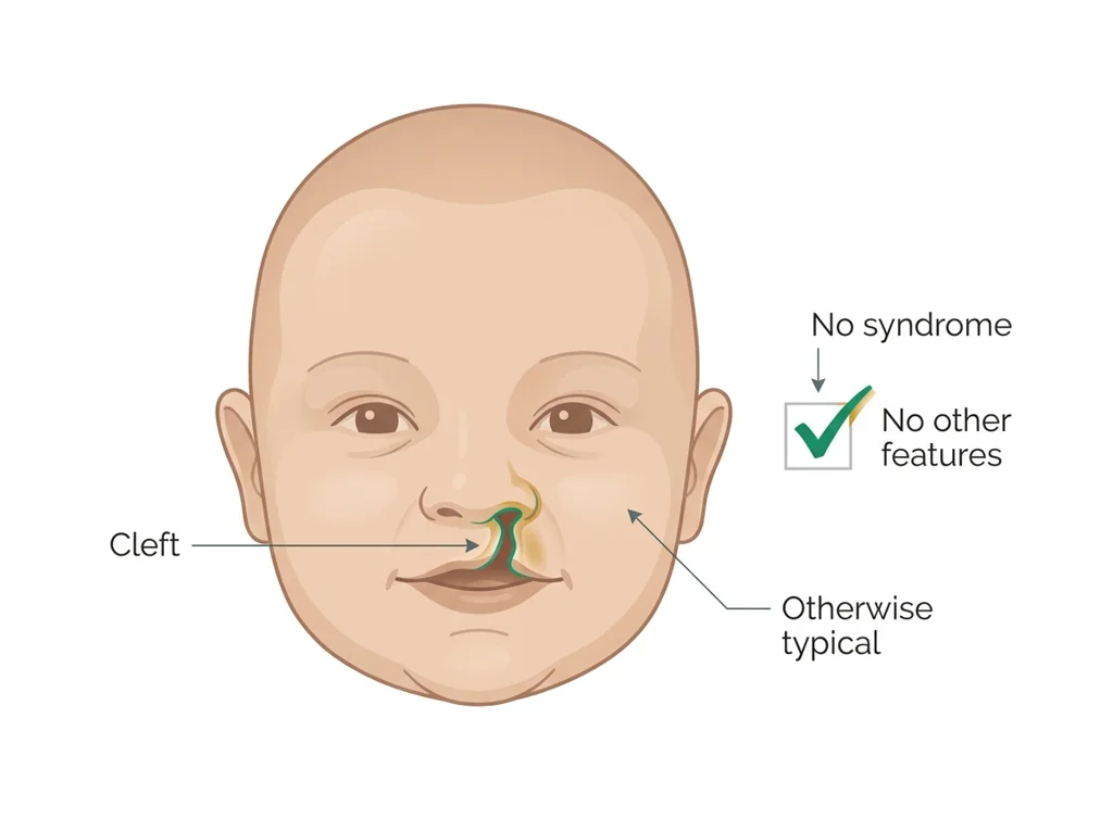 Labeled illustration: isolated cleft