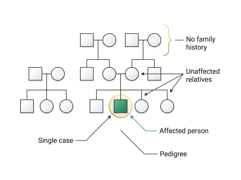 Labeled illustration: isolated (sporadic) case