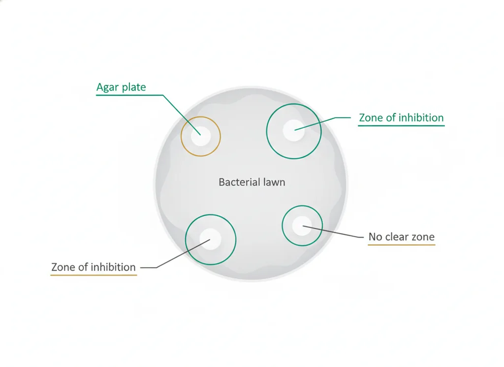 Labeled illustration: Kirby-Bauer