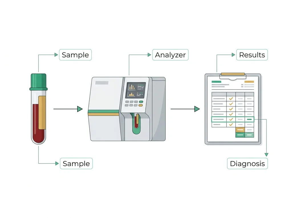Labeled illustration: laboratory test