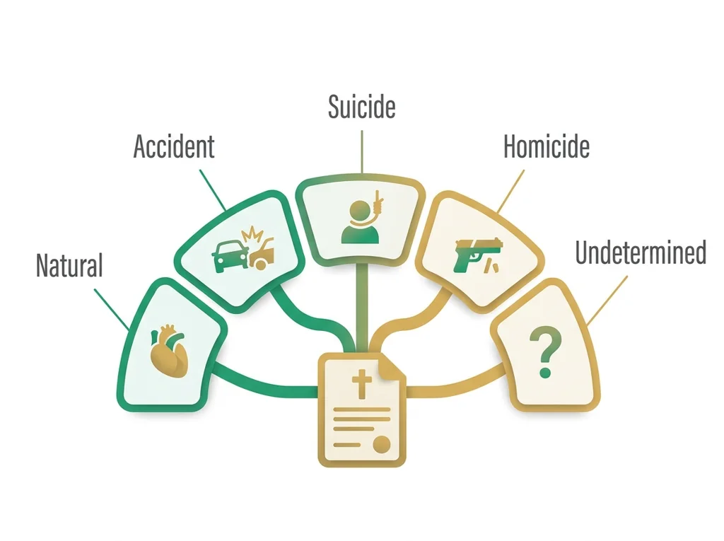 Labeled illustration: manner of death