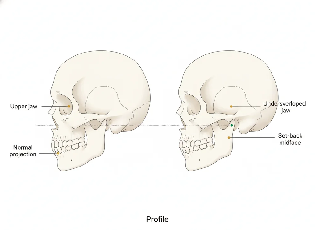 Labeled illustration: maxillary hypoplasia