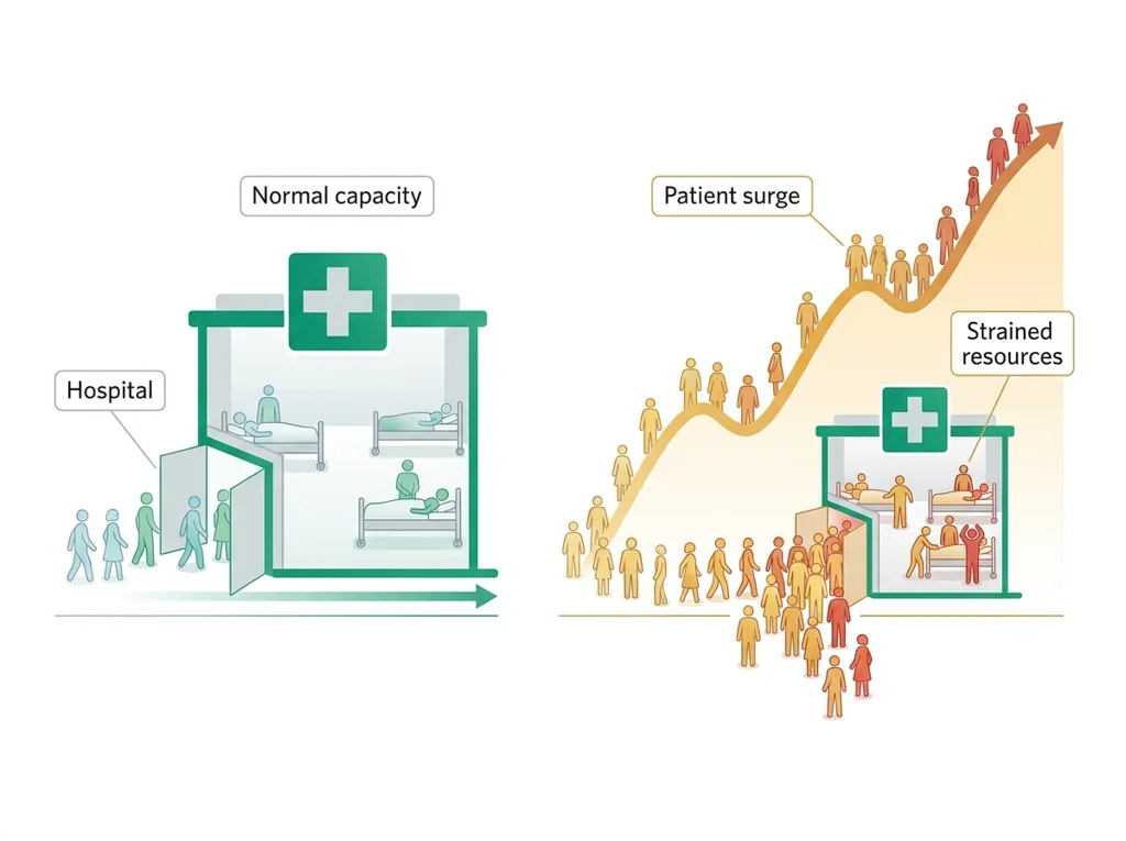 Labeled illustration: medical surge