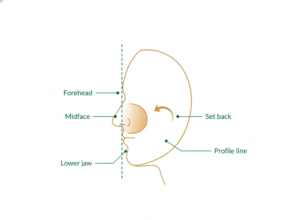 Labeled illustration: midface retrusion