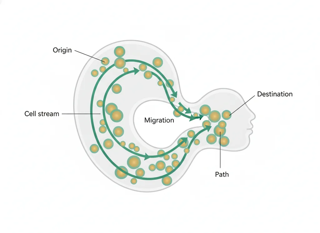 Labeled illustration: migratory stream