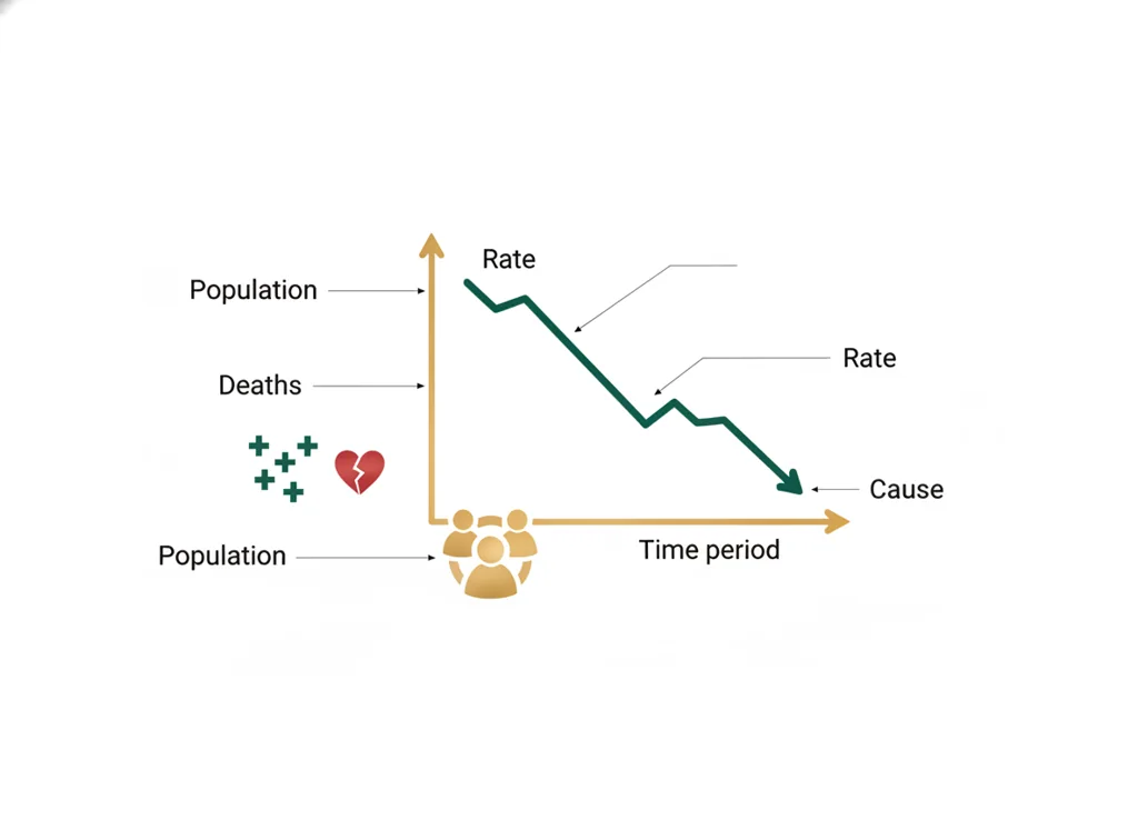 Labeled illustration: mortality