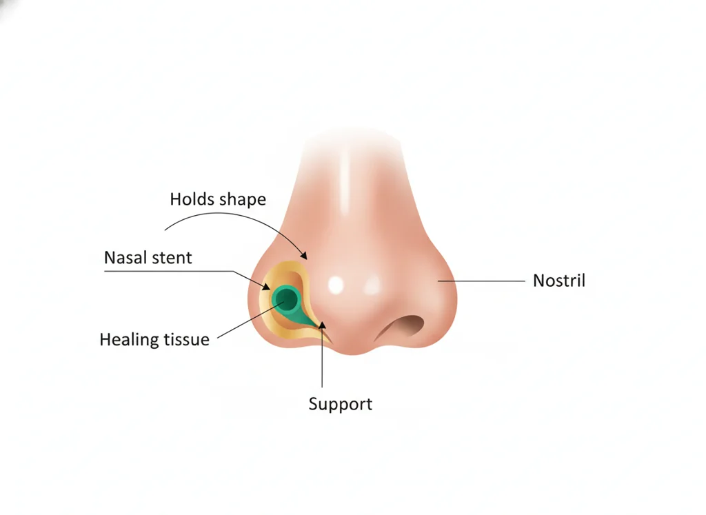 Labeled illustration: nasal stent