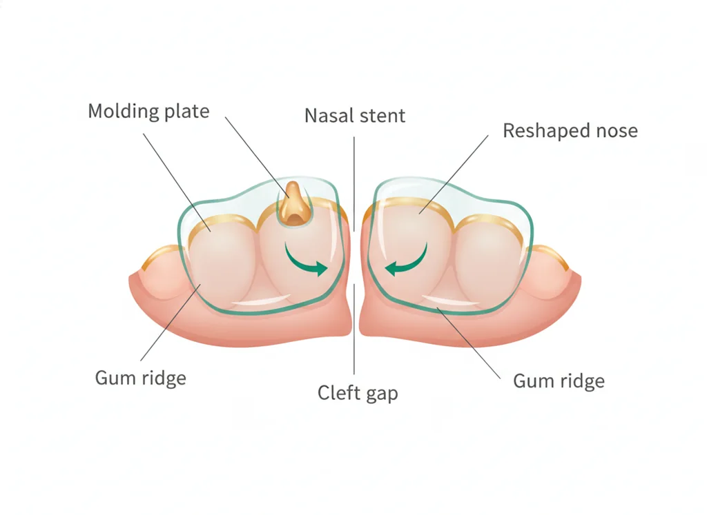 Labeled illustration: nasoalveolar molding (NAM)