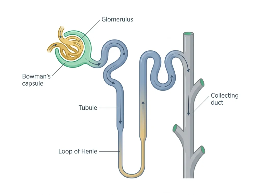 Labeled illustration: nephron