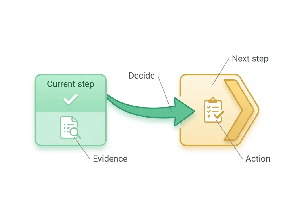 Labeled illustration: next step