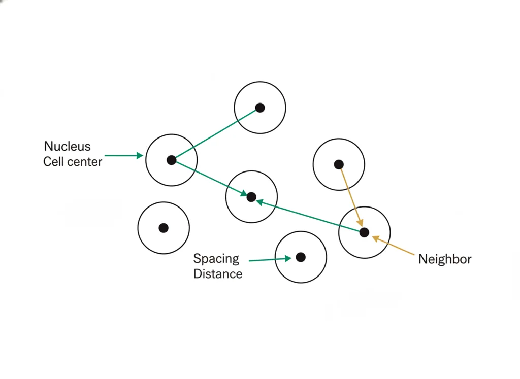 Labeled illustration: nuclear spacing