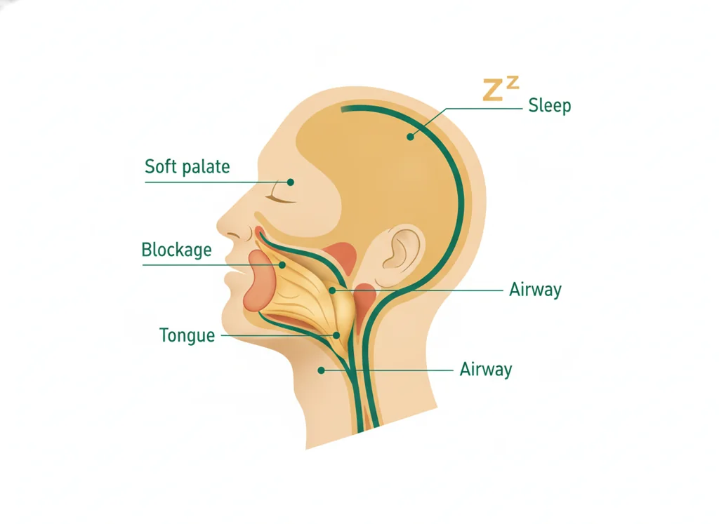 Labeled illustration: obstructive sleep apnea