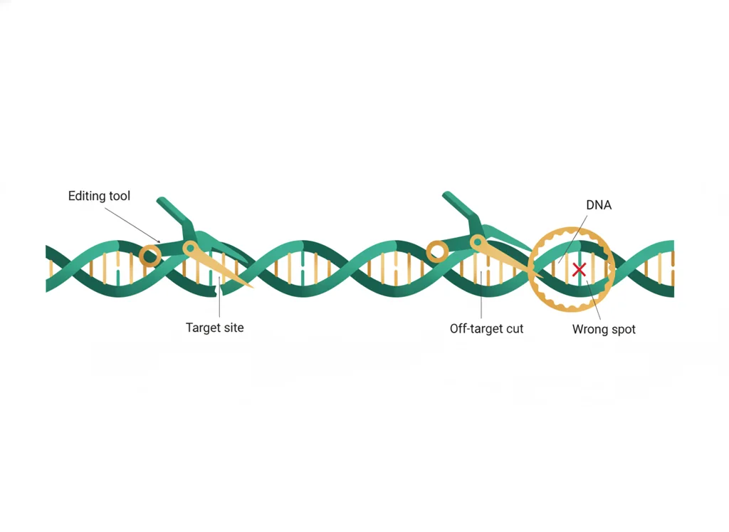 Labeled illustration: off-target editing