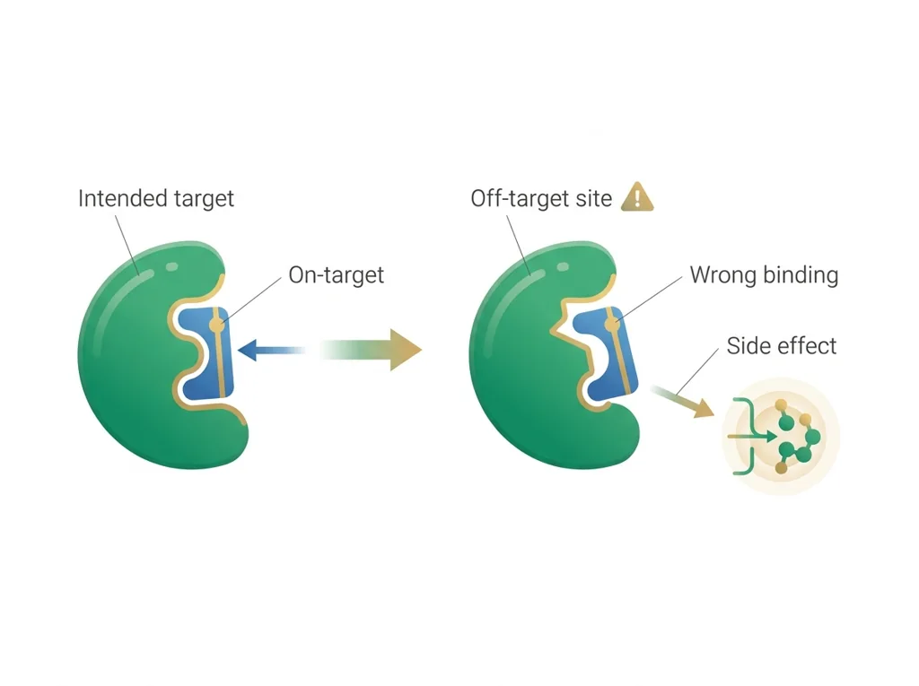 Labeled illustration: off-target