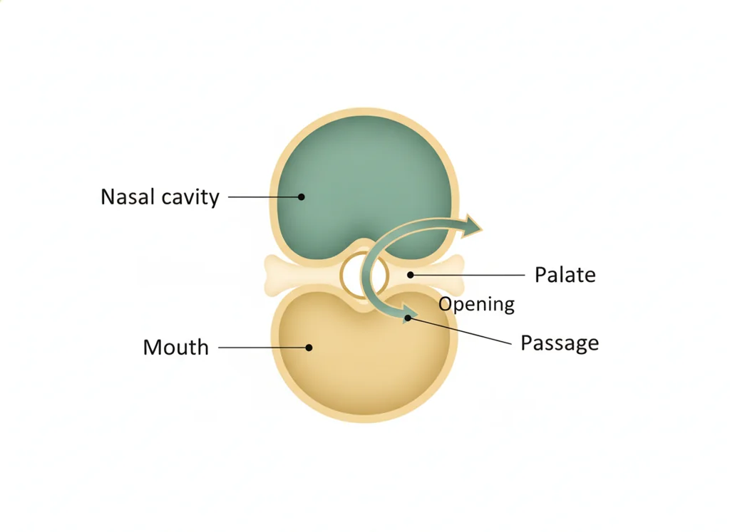 Labeled illustration: oronasal communication