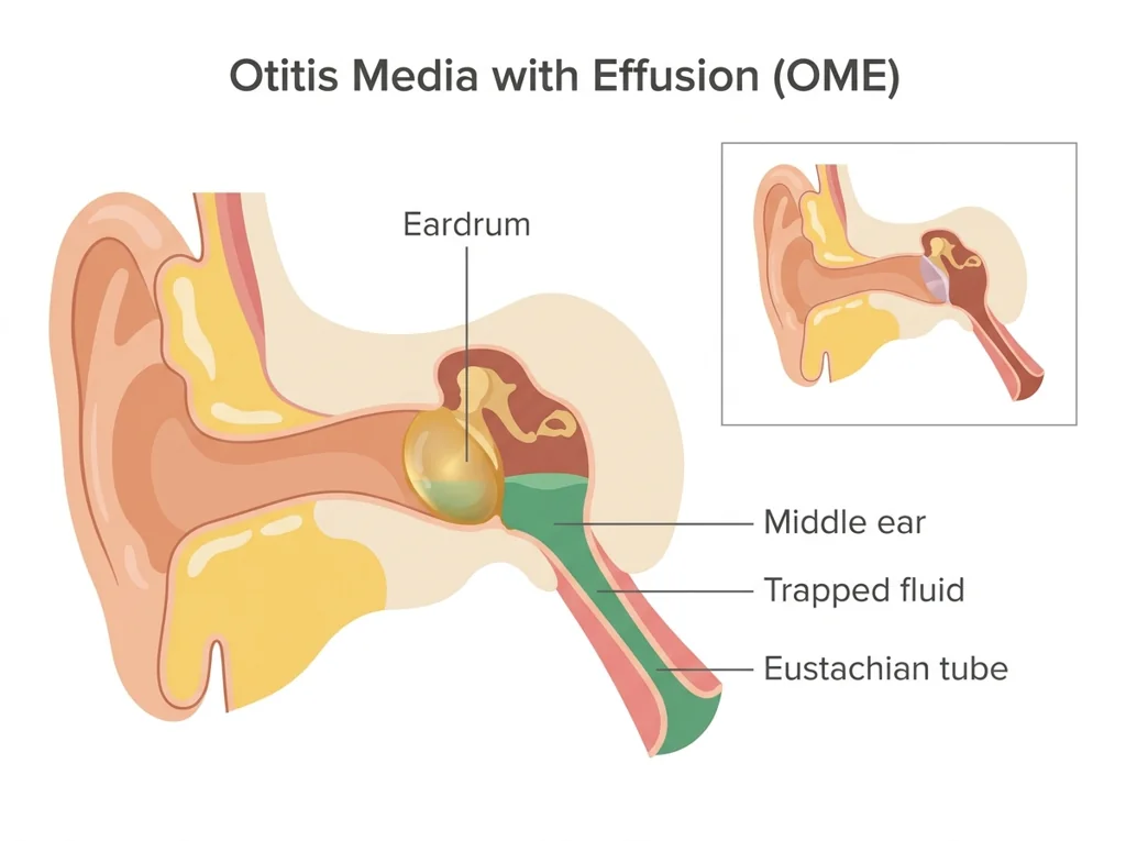 Labeled illustration: otitis media with effusion (OME)