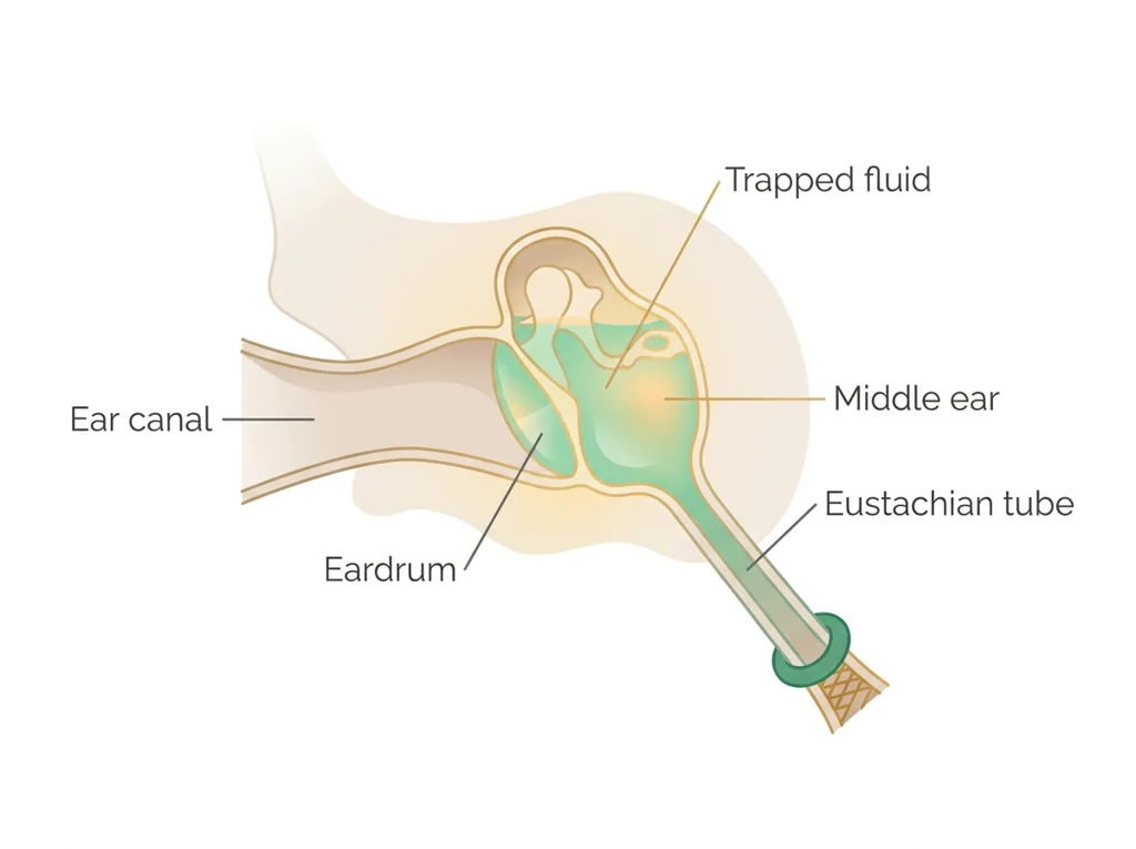 Labeled illustration: otitis media with effusion
