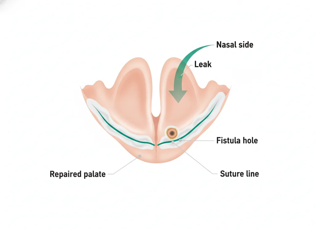Labeled illustration: palatal fistula