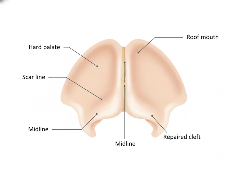 Labeled illustration: palatal scar