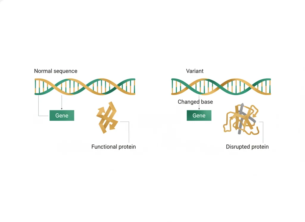 Labeled illustration: pathogenic variant