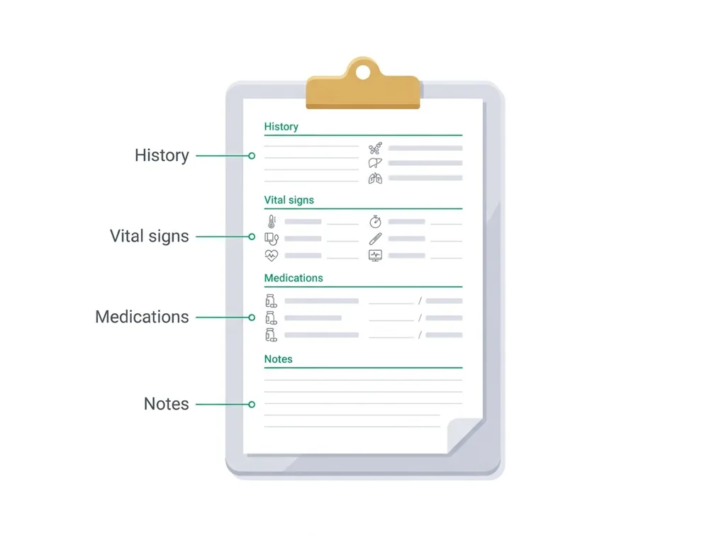 Labeled illustration: patient chart