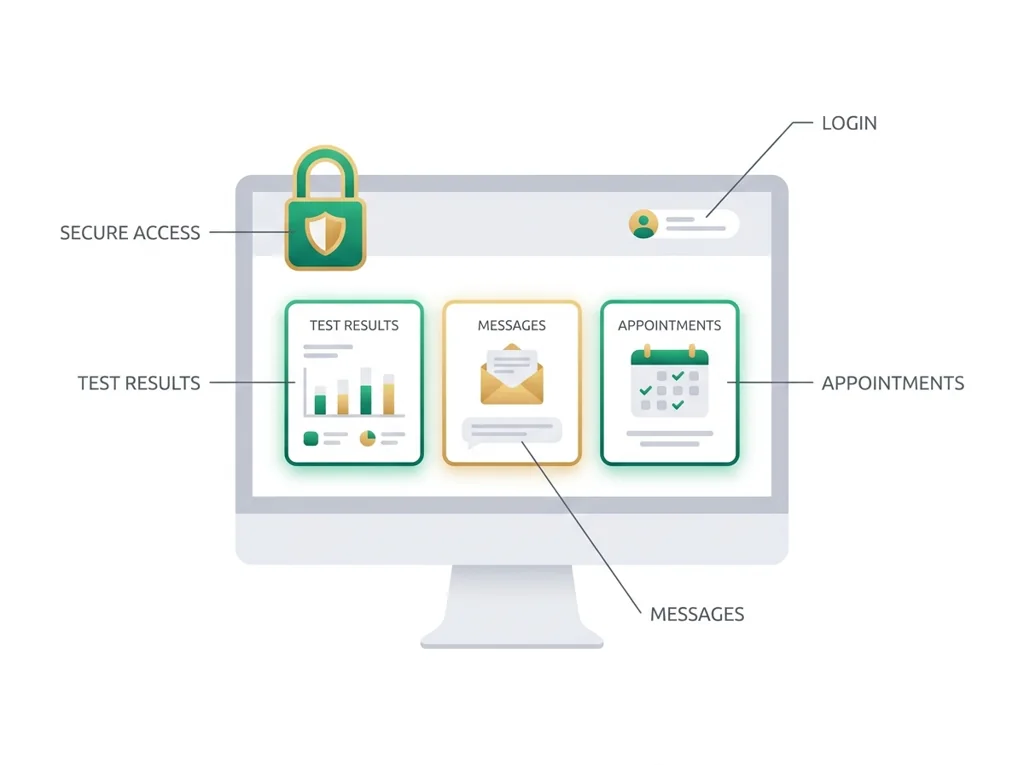 Labeled illustration: patient portal