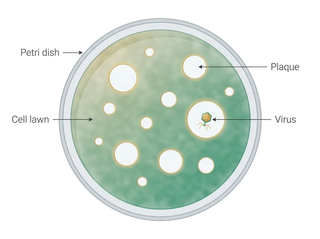Labeled illustration: plaque assay