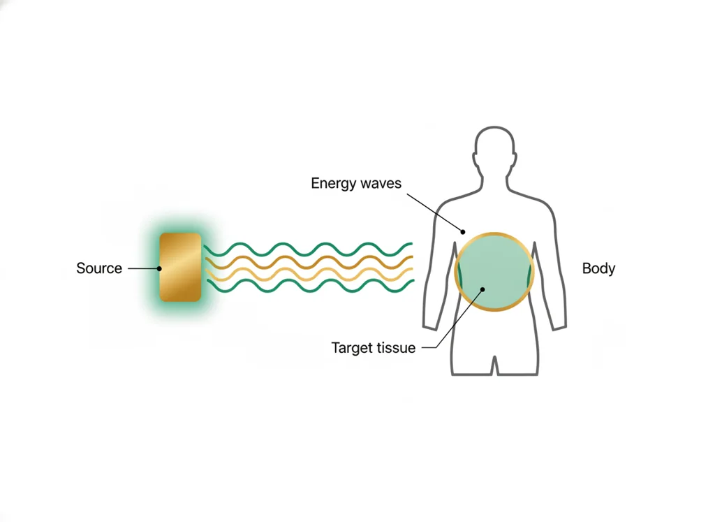 Labeled illustration: radiation