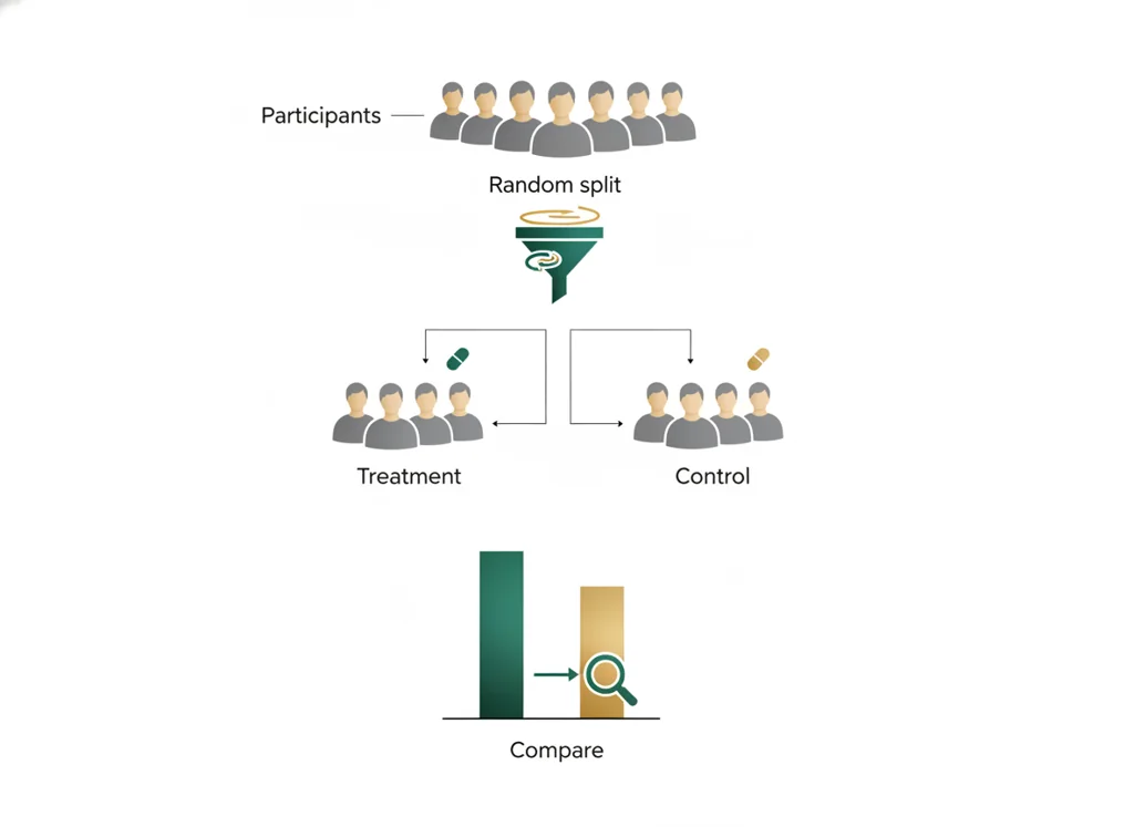 Labeled illustration: randomized controlled trial