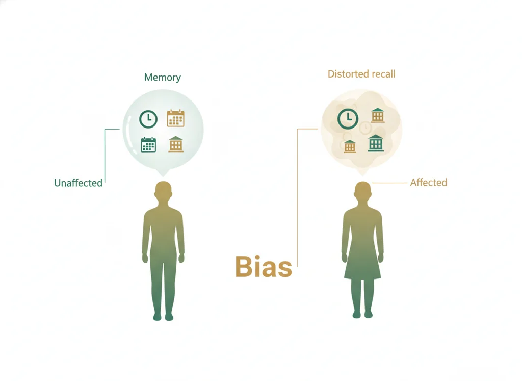 Labeled illustration: recall bias