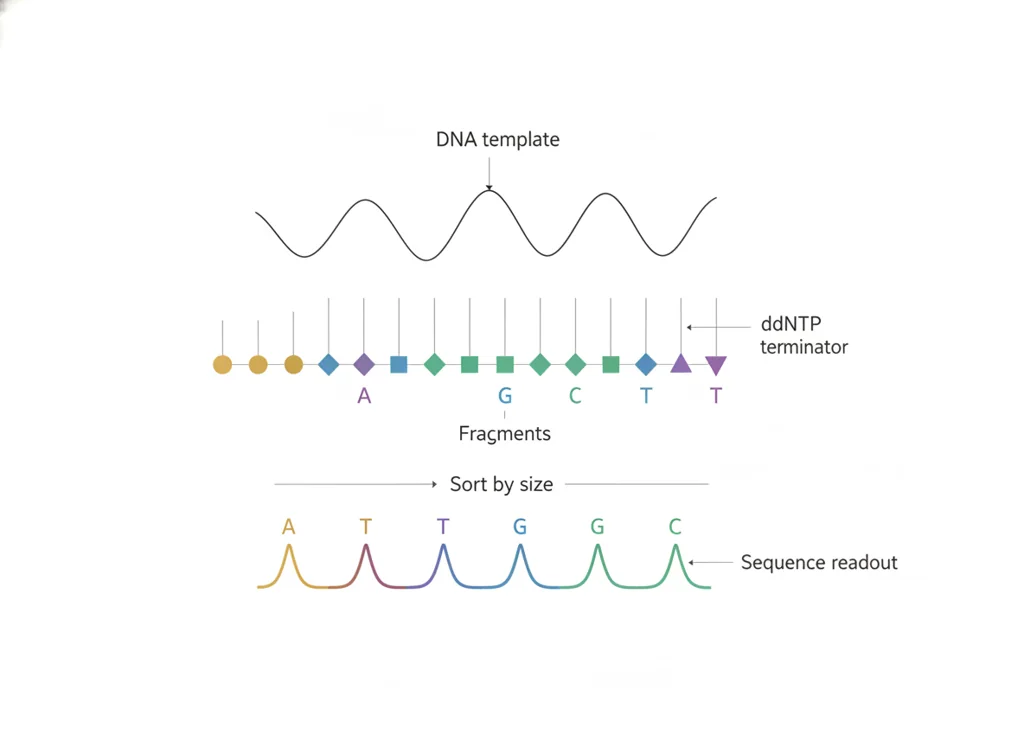 Labeled illustration: Sanger sequencing