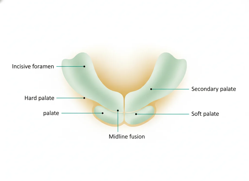 Labeled illustration: secondary-palate