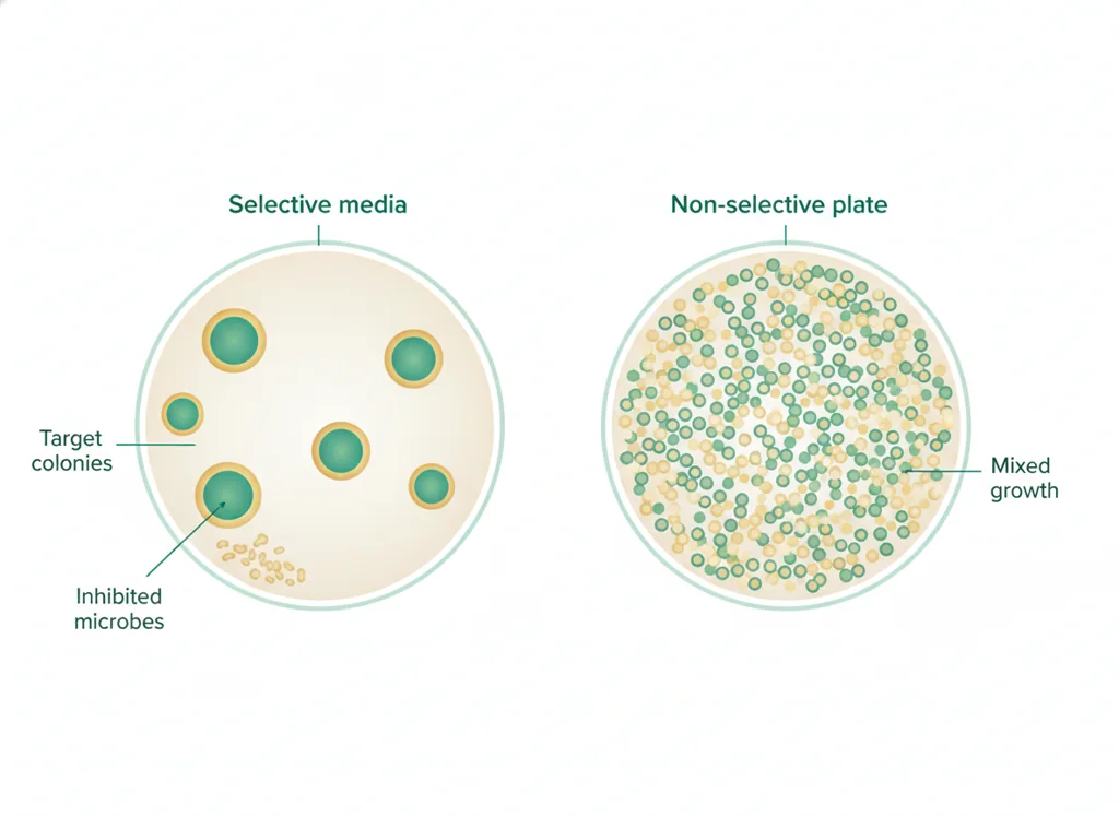 Labeled illustration: selective media