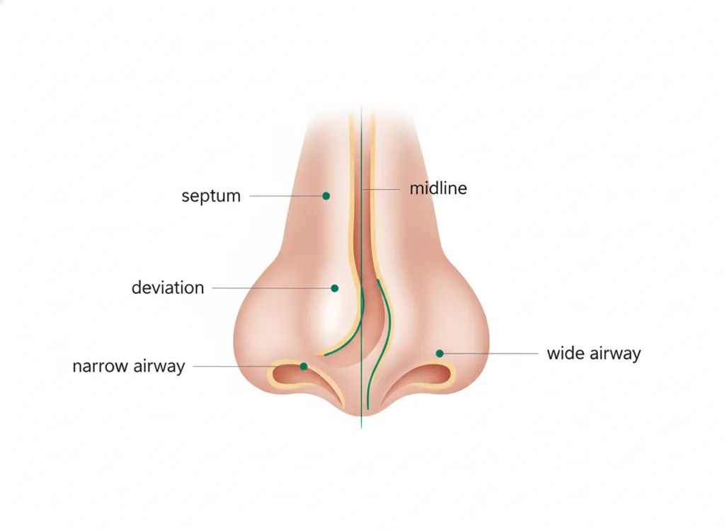 Labeled illustration: septal deviation