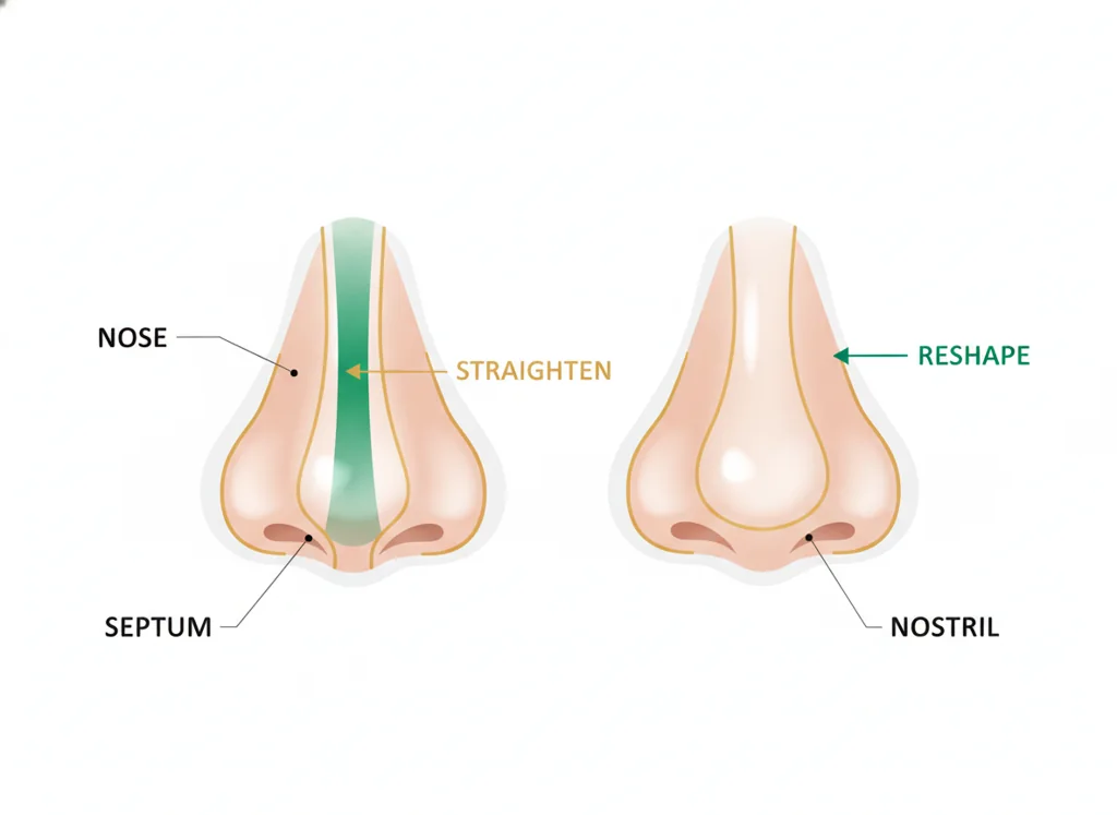 Labeled illustration: septorhinoplasty