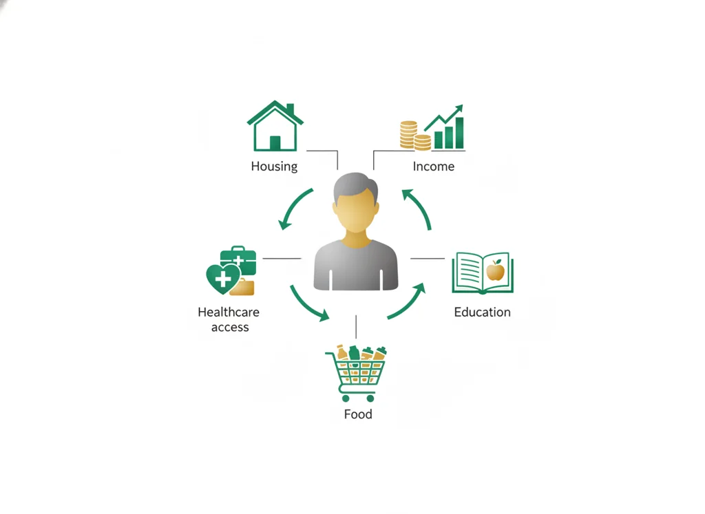 Labeled illustration: social determinants of health