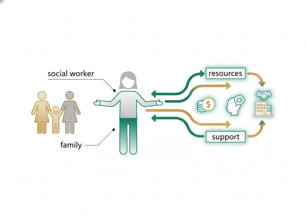 Labeled illustration: social worker