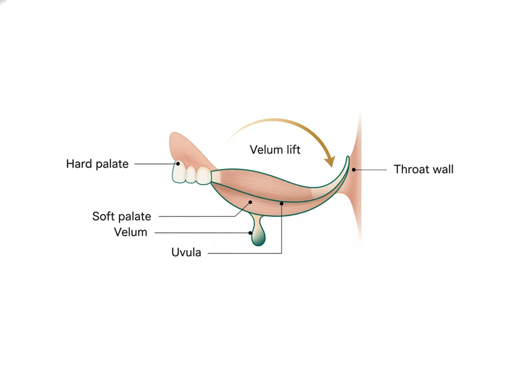 Labeled illustration: soft palate (velum)