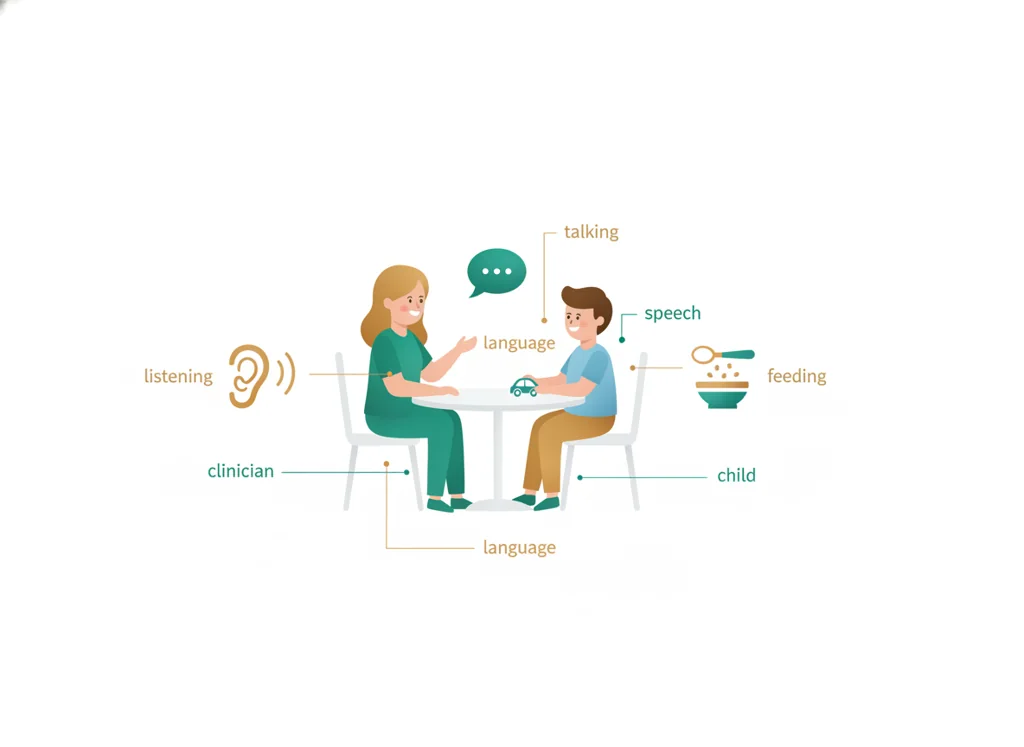 Labeled illustration: speech-language pathologist