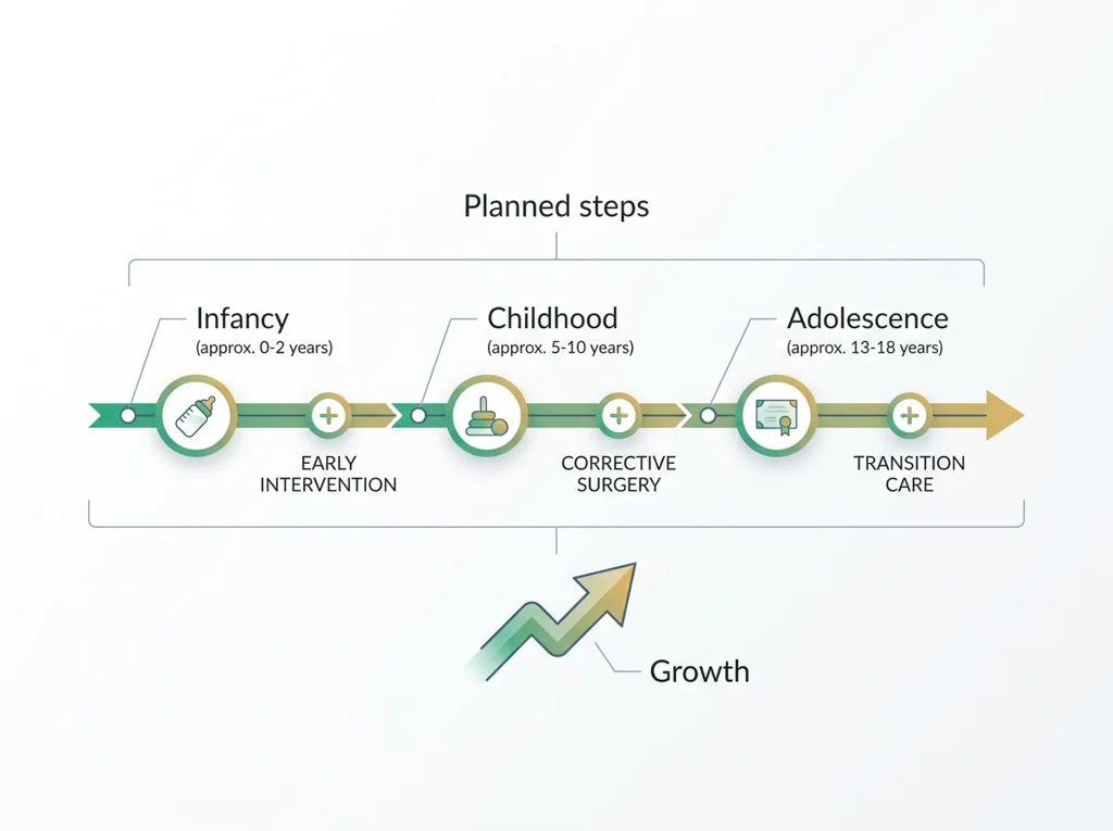 Labeled illustration: staged care