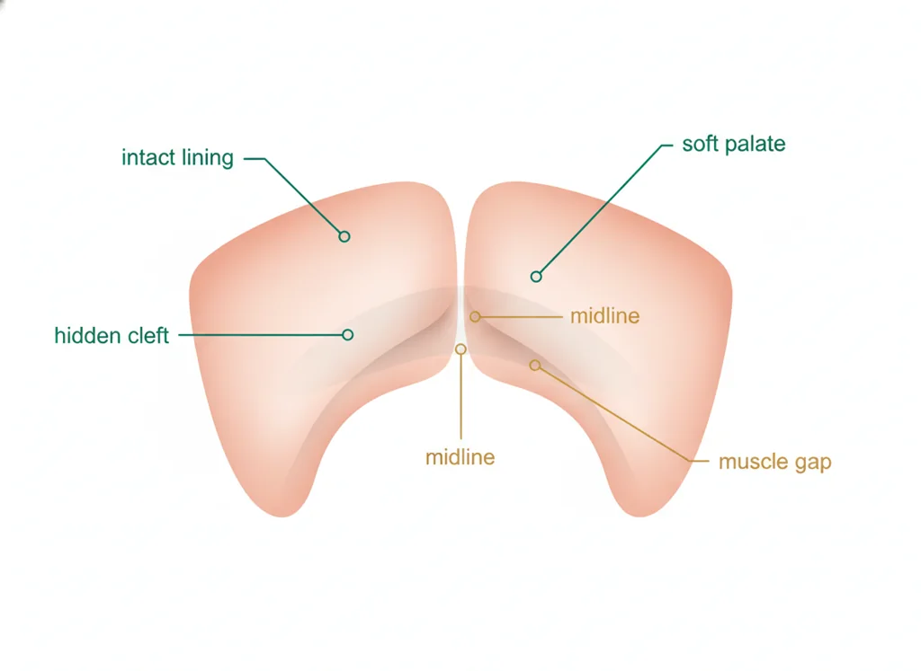 Labeled illustration: submucous cleft palate