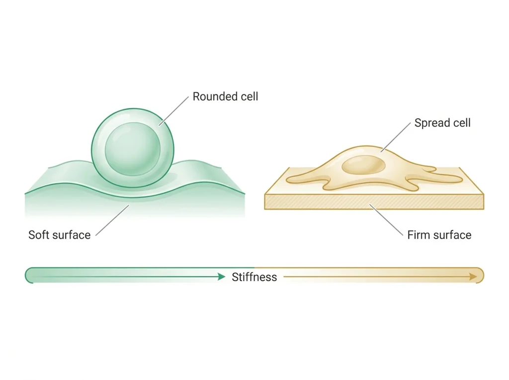 Labeled illustration: substrate stiffness