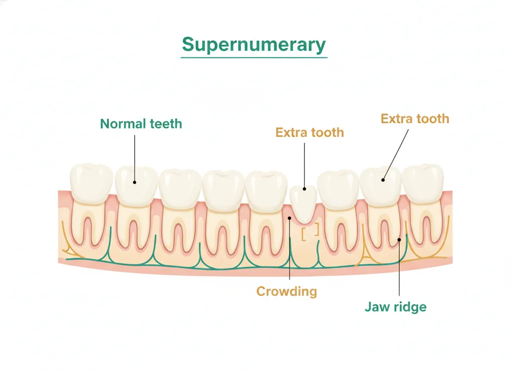 Labeled illustration: supernumerary tooth