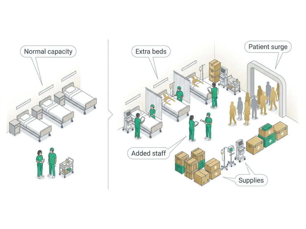 Labeled illustration: surge capacity