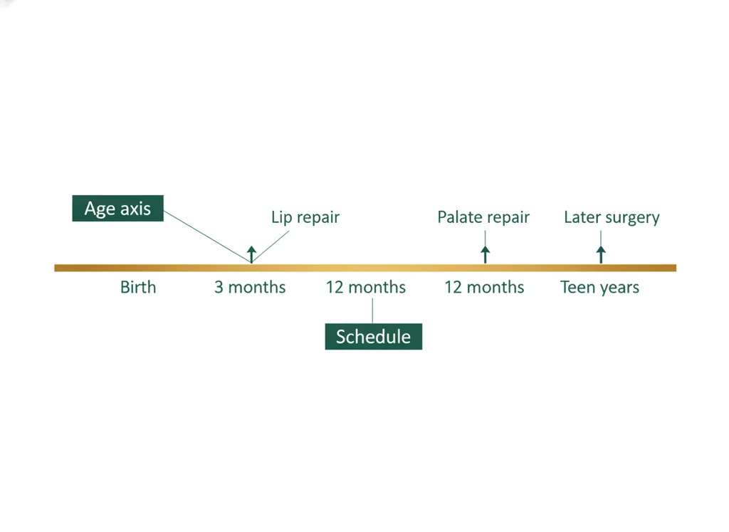 Labeled illustration: surgical-timeline