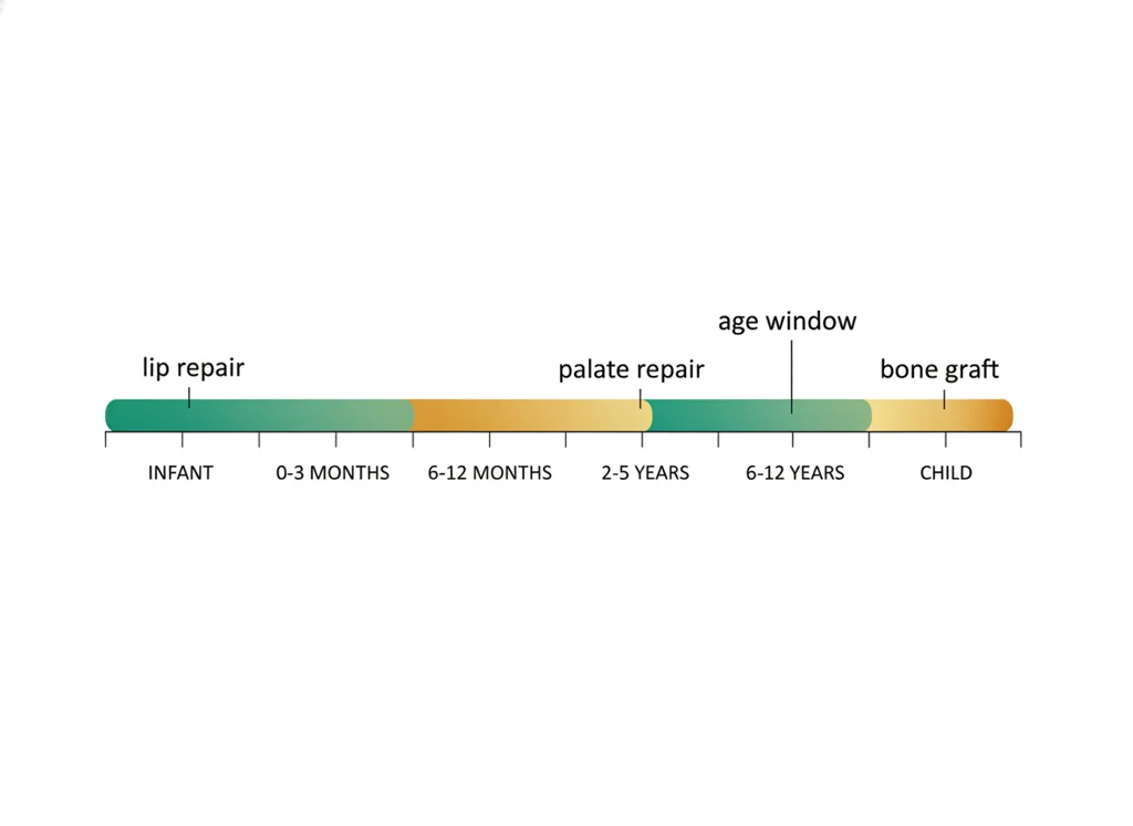 Labeled illustration: surgical timing