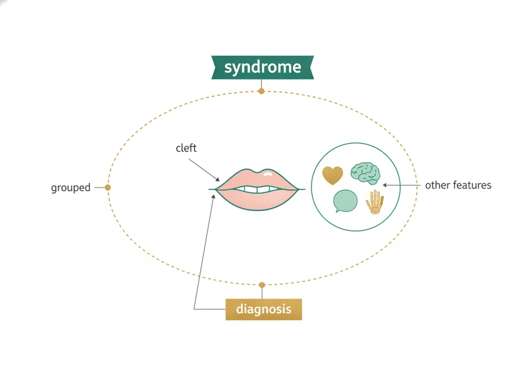 Labeled illustration: syndromic cleft