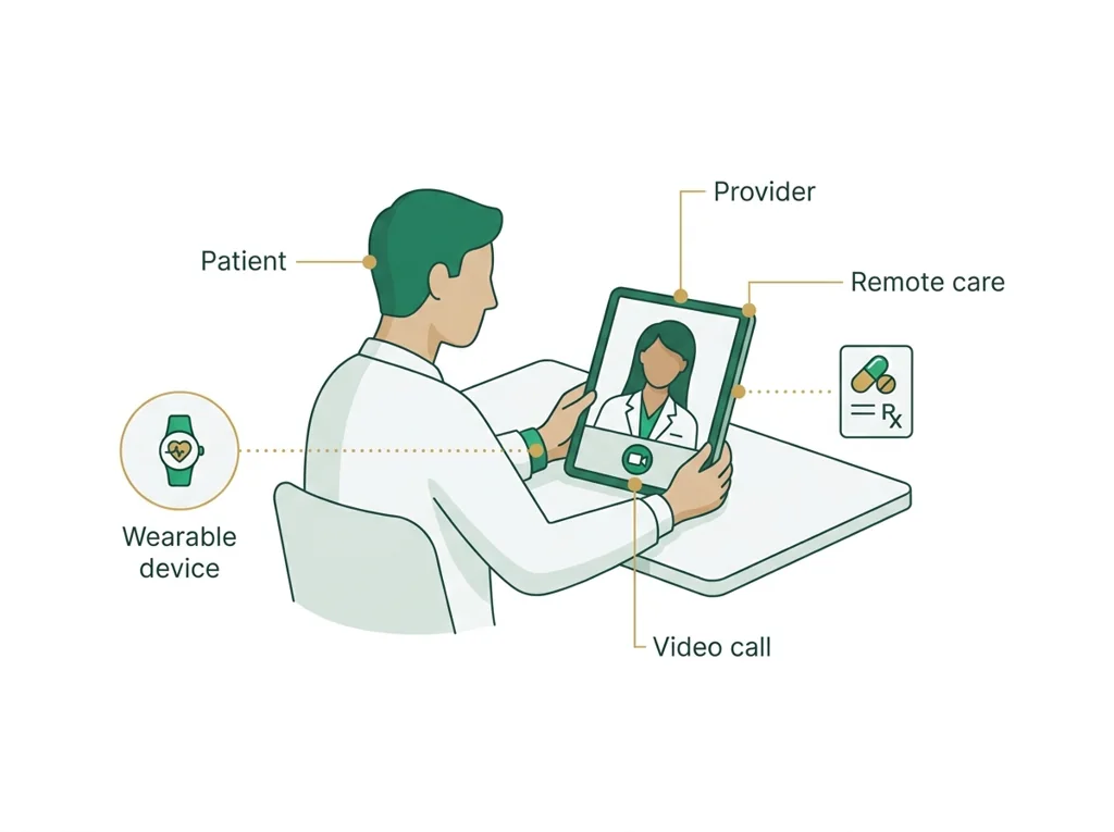 Labeled illustration: telehealth